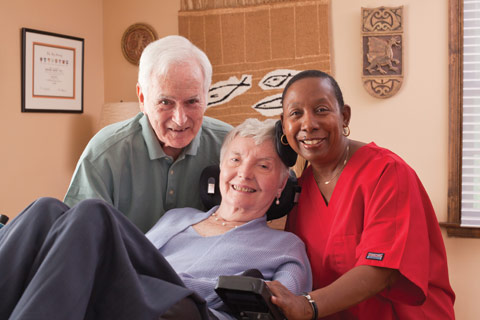 bayada als client kathryn with her husband gerry and nurse connie